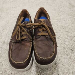 Clarks Brown Leather Casual Shoes Size 8M With White Rubber Sole For Men